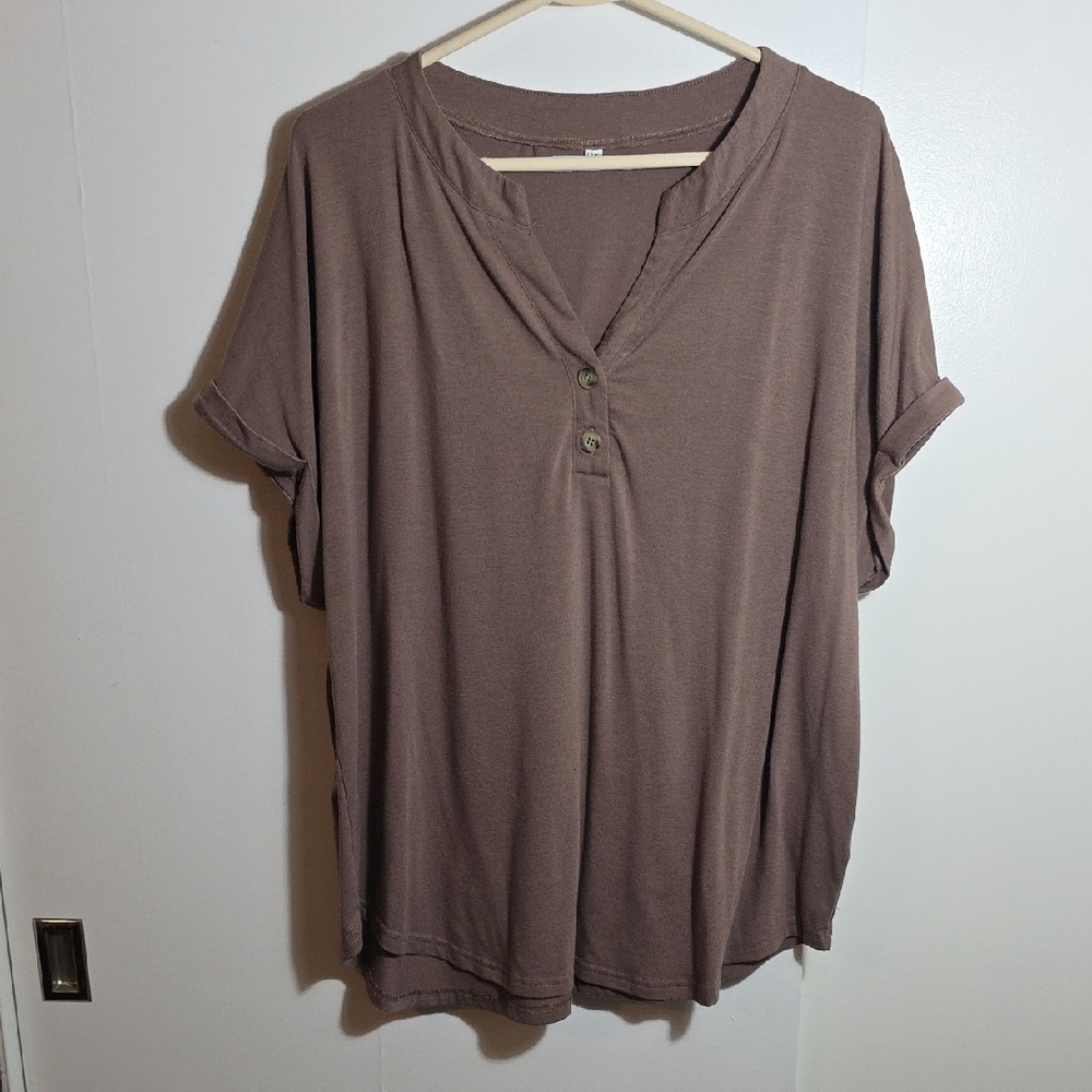 Casual Brown Button-Up Women's Top